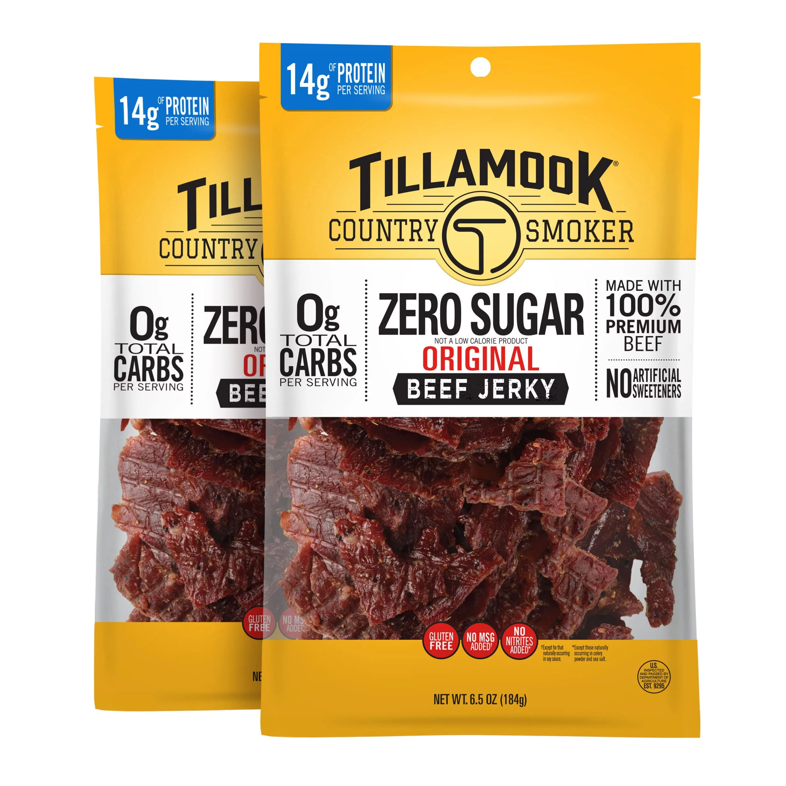 Tillamook Country Smoker Zero Sugar Original Keto Friendly Beef Jerky, 6.5 Ounce (Pack Of 2)
