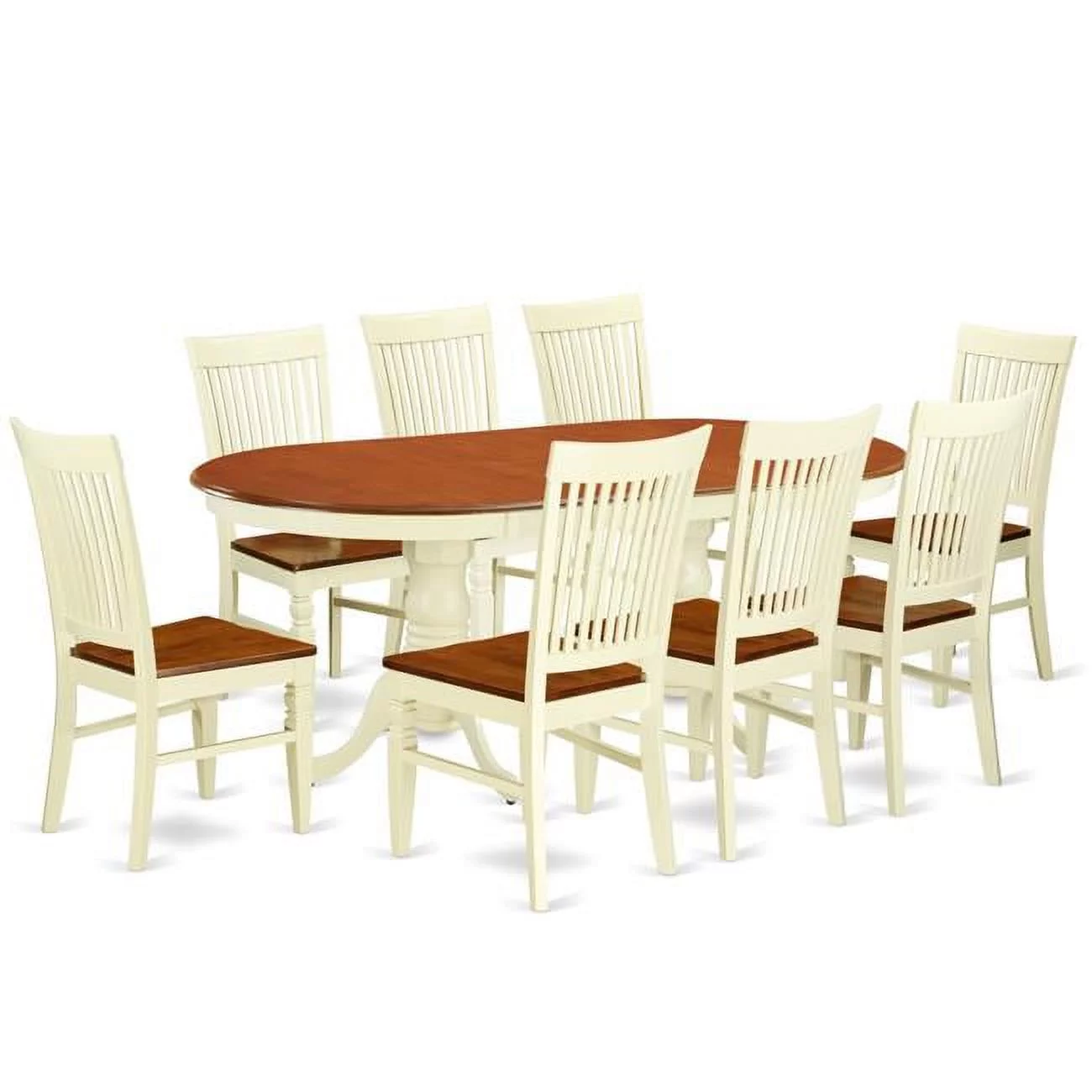 Dining Set with a Kitchen Table & 8 Wood Seat Dining Chairs, 9 piece - Buttermilk & Cherry