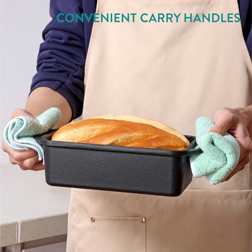 Navaris Cast Iron Bread Loaf Pan with Lid, 13x5 inches, Black