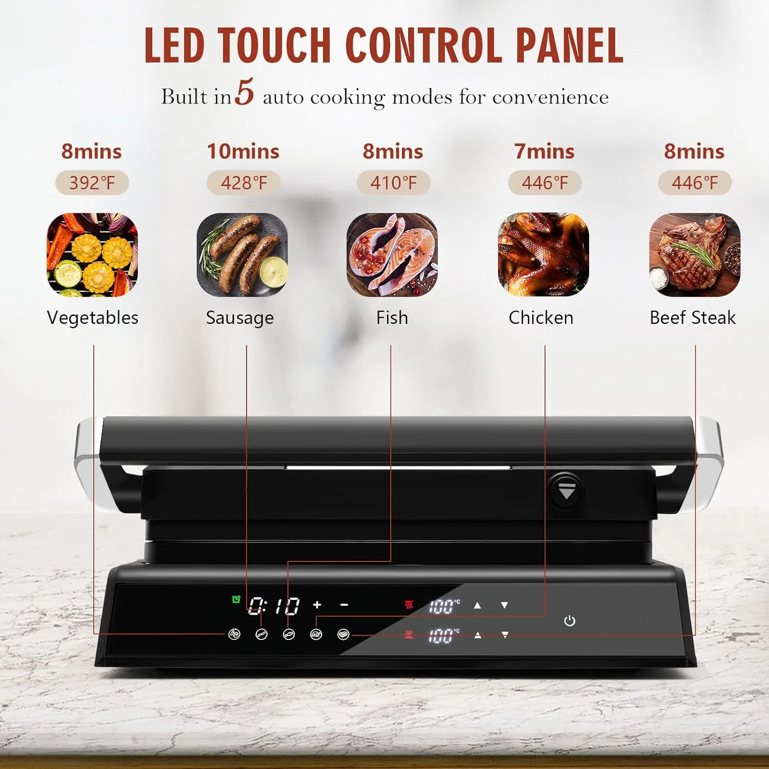 Electric Panini Press Grill, 1200W Sandwich Maker with Non-Stick Double Sided Plates, Independent Temperature Control & Removable Drip Tray, Opens 180 Degrees to Fit Any Size of Food