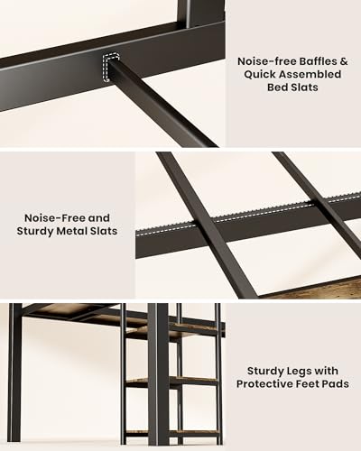 Full Over Full Bunk Bed with Trundle, Heavy Duty Metal Bed Frame with Full-Length Guardrails & Ladder, 3-in-1 Convertible Full Bunk Bed, Noise-Free, No Box Spring Needed, Black