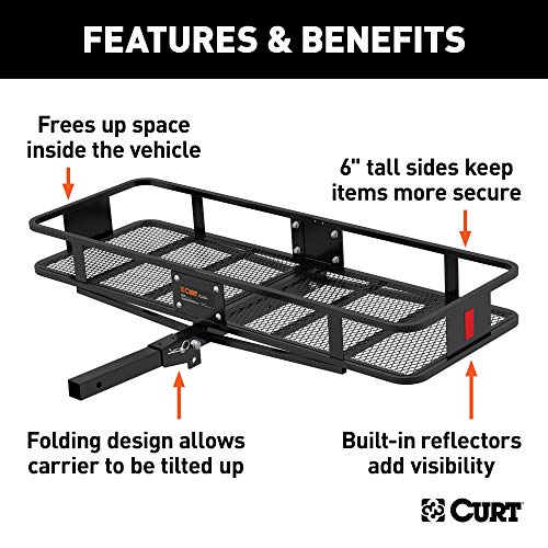 CURT 18152 60 x 24-Inch Basket Hitch Cargo Carrier, 500 lbs Capacity, Black Steel, 2-in Fixed Shank