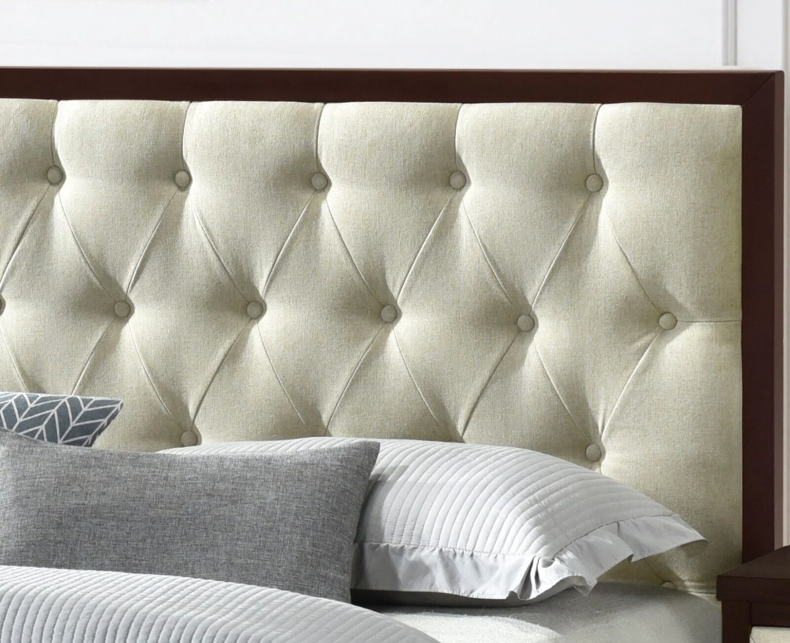 Cherry Espresso Finish Queen Size Bed 1pc Button Tufted Headboard Panel Wooden Bedroom Furniture