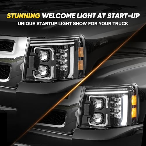 600% Bright LED Headlights Assembly Sequential Turn Signal Only for 2007-2013 Chevy Silverado 1500, 2007-2014 Chevy Silverado 2500 3500 2500HD 3500HD, Welcome Light Hi/Low Beam w/ Bulbs (NOT for GMC)