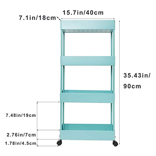 4-Tier Slim Rolling Utility Cart Storage Shelves Trolley Storage Organizer Shelving Rack with Mesh Baskets/Wheel Casters for Laundry Pantry Bathroom Kitchen Office Narrow Places(White)