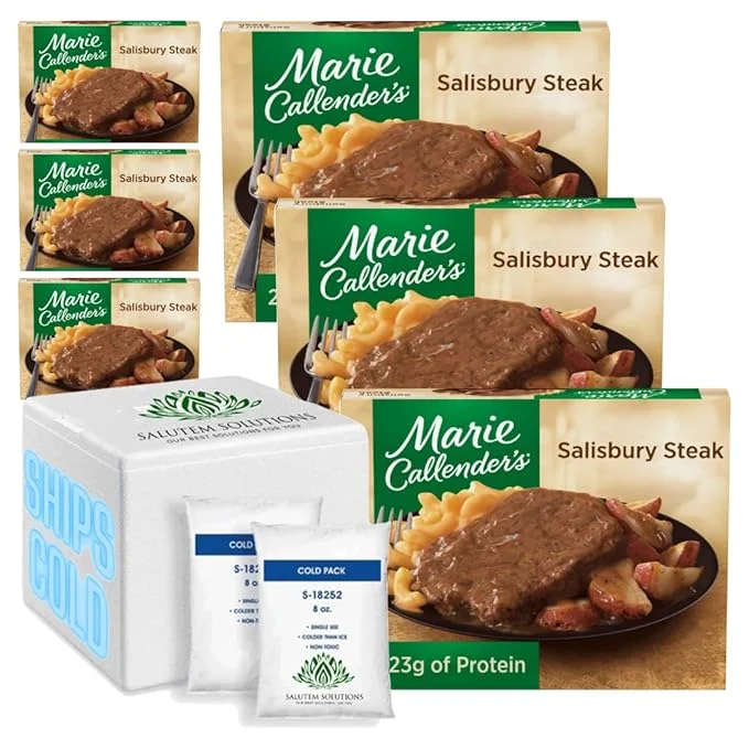 Marie Callender's Salisbury Steak Frozen Dinner with ice cold pack, 14 oz - Pack of 6