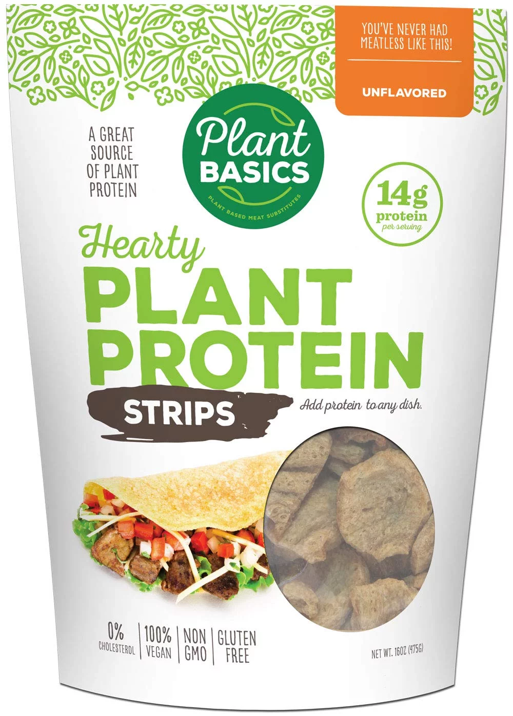 Plant Basics - Hearty Plant Protein - Unflavored Strips, 1 lb (Pack of 6), Non-GMO, Gluten Free, Low Fat, Low Sodium, Vegan, Meat Substitute