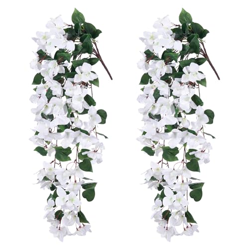 2 PCS Artificial Hanging Flowers Bougainvillea for Outdoor, UV Resistance Realistic Faux Hanging Bougainvillea Flowers, Fabric Vine Fake Flowers Outdoor Garden Balcony Wall Decor(Hotpink)