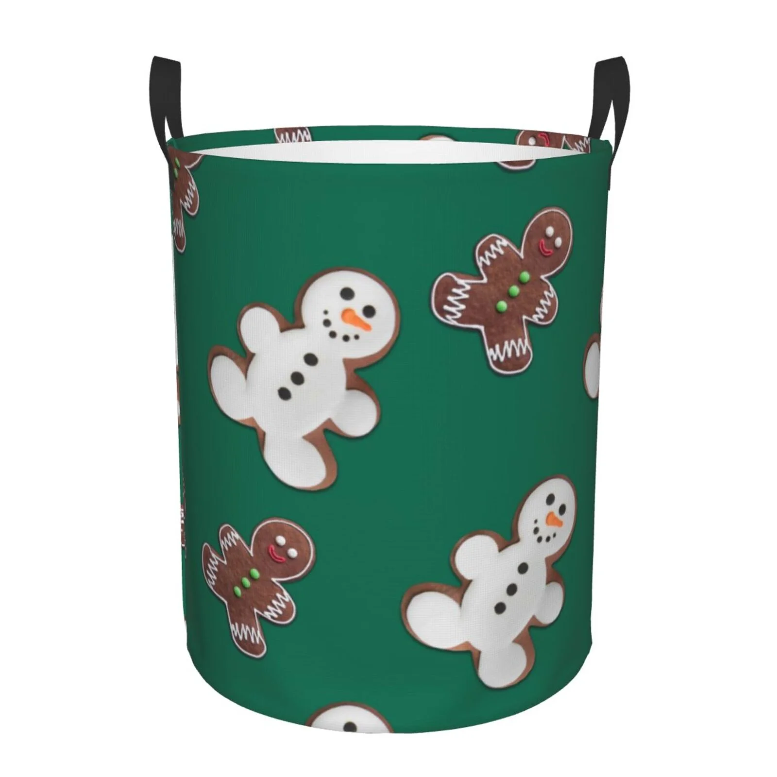 Fotbe Laundry Hamper With Durable Leather Laundry Basket Gingerbread Snowman Cookies Thickened Waterproof Round Collapsible Laundry Hamper, Dirty Clothes Laundry Basket