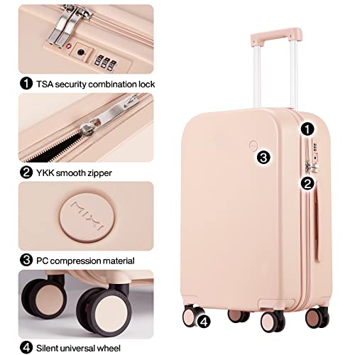 mixi Upgrade Carry on Luggage 14 Inch Underseat Personal Item Suitcases with Spinner Wheels, Hardside Rolling Suitcase PC with TSA Lock Lightweight Travel Case, Fine Grid Black