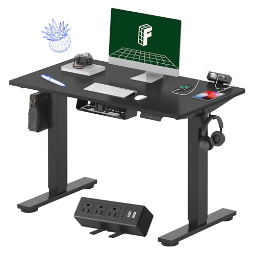 FLEXISPOT EN2 Whole-Piece Standing Desk with Clamp Power Strip, 55 x 28” Electric Stand Up Height Adjustable Desk with Cable Management (Black Frame + 55