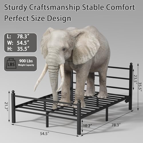 Full Size Bed Frame with Headboard and Footboard,Black Metal Platform Bed Frames with LED Lights and USB Charging Station,Heavy Duty Metal Slats,No Box Spring Needed,Sturdy&Noise Free