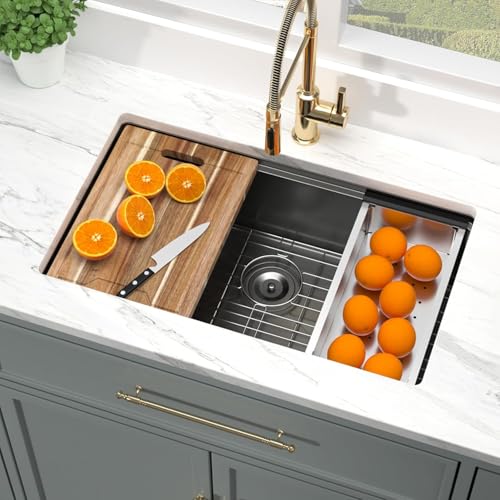 Kichae 12“ Deep Laundry Sink Undermount - 24 Inch Black Undermount Utility Sink Stainless Steel Single Bowl Under Counter Handmade Laundry Utility Room Basin