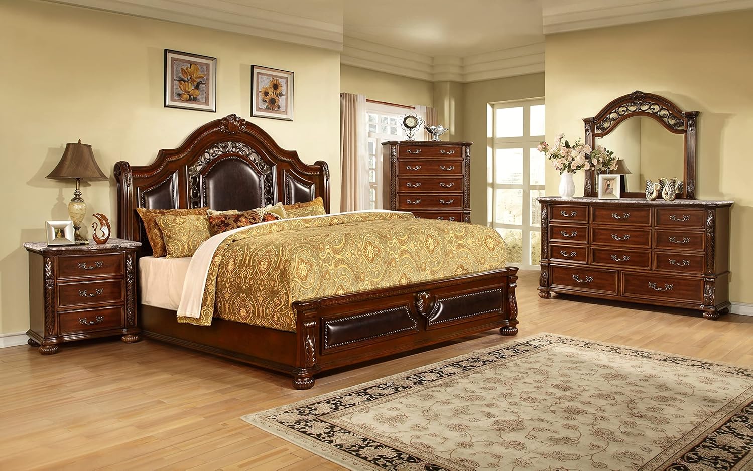 Best Master Furniture Bessy Traditional Cherry Wood King Platform Bed
