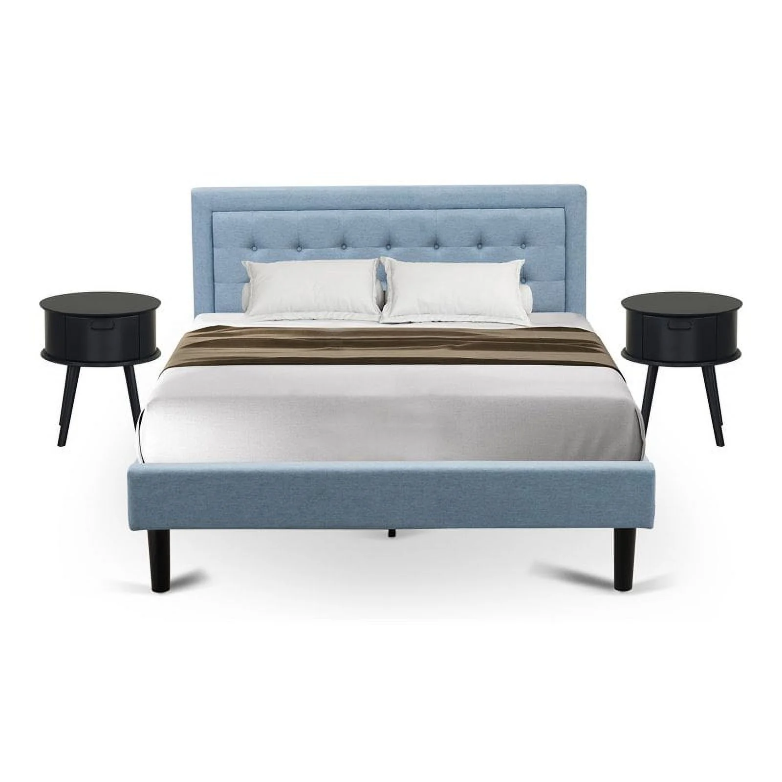 Atlin Designs 3-piece Wood Platform Bedroom Set in Denim Blue