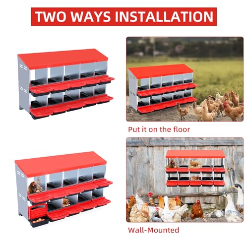 Chicken Nesting Box, 10 Hole 2 Layer Hen Nest Box with Legs, Roll Away Eggs Laying Boxes,Cleanable Pull Out Hen Roosting Boxes