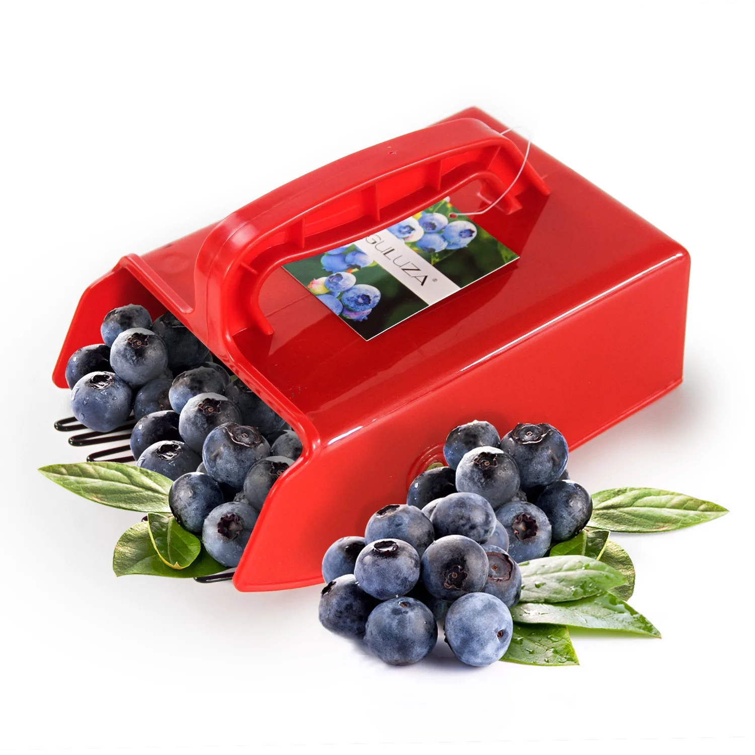 GUGULUZA Plastic Berry Picker with Metallic Comb Blueberry Rake Scoop for Fruit Harvesting 24 x 14 cm (Red)