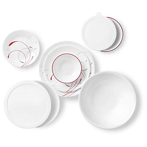 Corelle Vitrelle 78-Piece Service for 12 Dinnerware Set, Triple Layer Glass and Chip Resistant, Lightweight Round Plates and Bowls Set, Mystic Gray