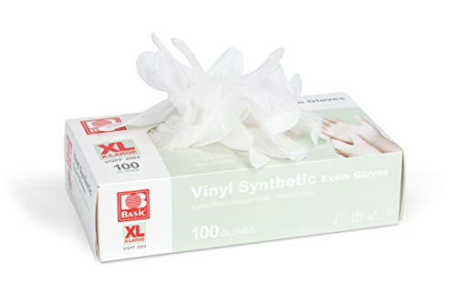Basic Diagnostic VGPF3004 Clear Vinyl Exam Gloves, Latex-Free & Powder-Free, Extra-Large, Pack of 1000