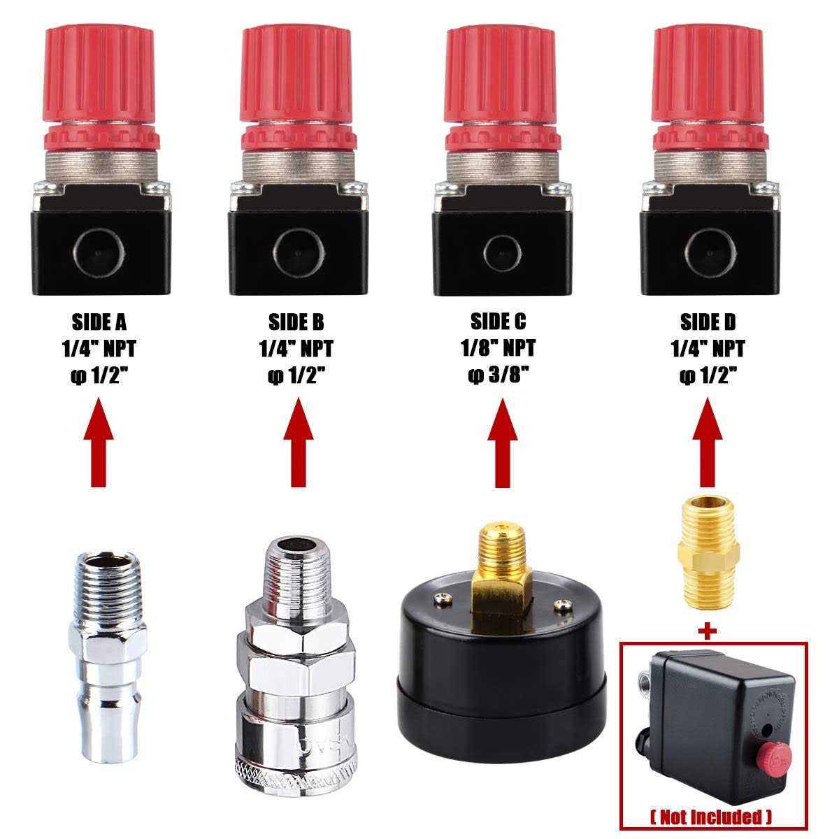 Preciva Air Compressor Pressure Regulator with Dial Gauge 0-175 psi Air Gauge for Air Compressor and Air Tools