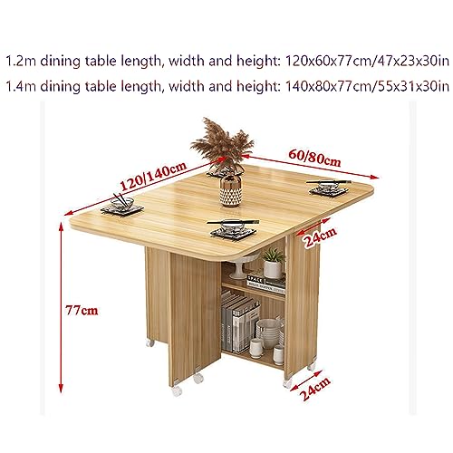 Extendable Dining Table, Folding Kitchen Table, Drop Leaf Dining Table, Wood Extendable Table Dining, Saving Space, Moveable Kitchen Desk Table (B 140cm/55in)