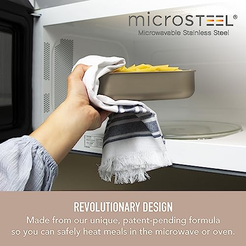 Bentgo® MicroSteel® Leak-Proof Lunch Box - Microwave-Safe, Oven-Safe, Bento-Style Container with Removable Divider, Airtight Lid, Sustainable Design, Odor & Stain Resistant (Carbon Black)