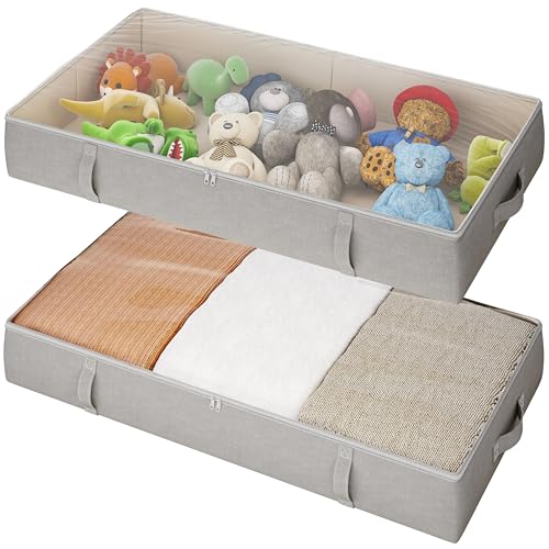 Vailando Under Bed Storage Containers, Underbed Storage Bins with 6 Inches Tall, Clothes Storage Box with Sturdy Handles and Sidewalls, Beige, 2-Pack
