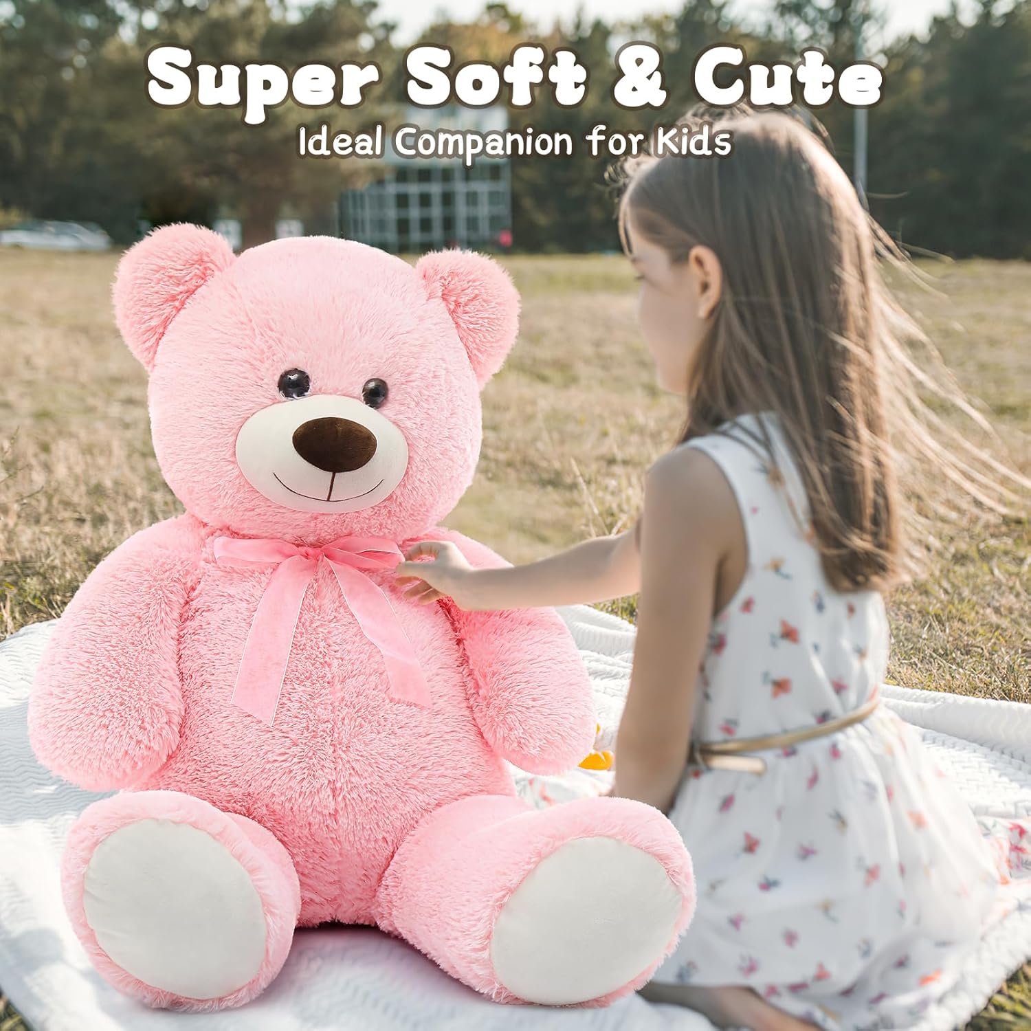 MorisMos 2-Pack Giant Teddy Bear Stuffed Animals, 35.4'' Large Pink Teddy Bear,Soft White Big Teddy Bear Plush Toy,Large Stuffed Bear Animal for Kid,Big Stuffed Animal for Girl Valentines Christmas