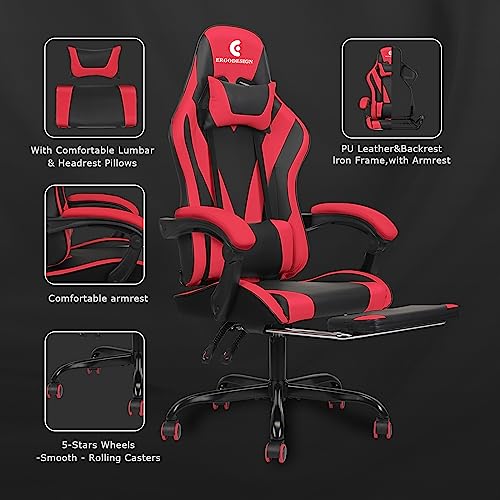 Gaming Chair with Linkage Armrest & Footrest, High Back Video Gaming Chair, Black