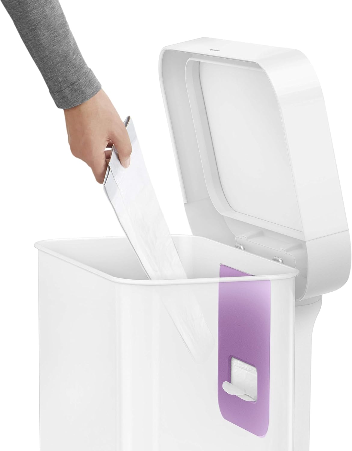 simplehuman 55 Liter Rectangular Kitchen Step Soft-Close Lid, White Stainless Steel Trash can