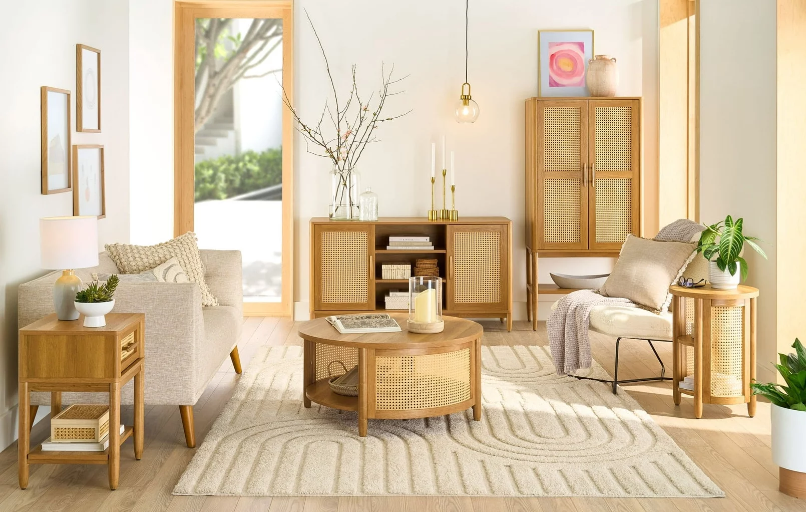 Better Homes & Gardens Springwood Caning Side Table, Light Honey Finish