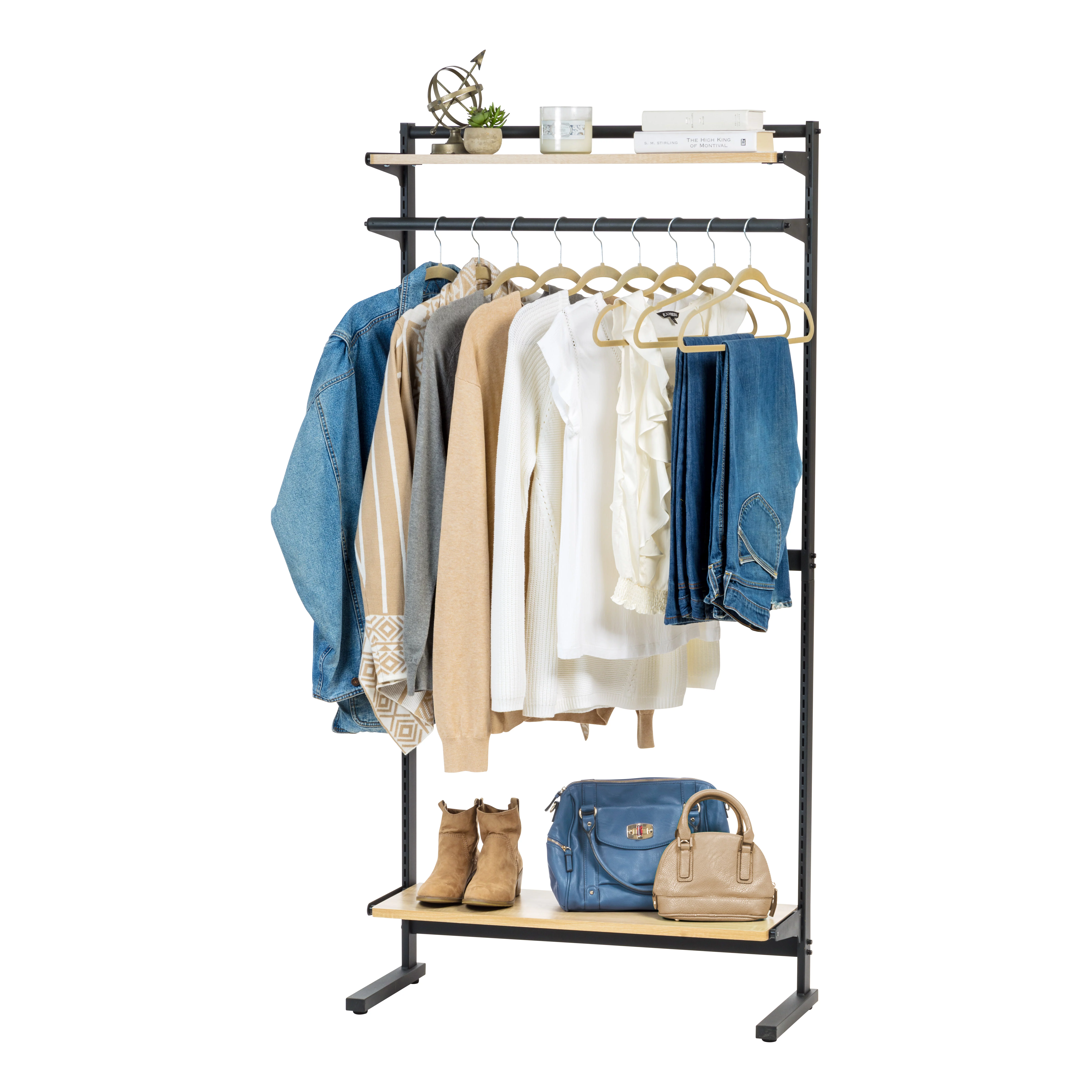 IRIS USA Portable Shelving Unit with 2 Adjustable Shelves and Clothing Rod, for Office, Laundry, Kitchen, Bedroom, Bathroom, and Other Small Rooms