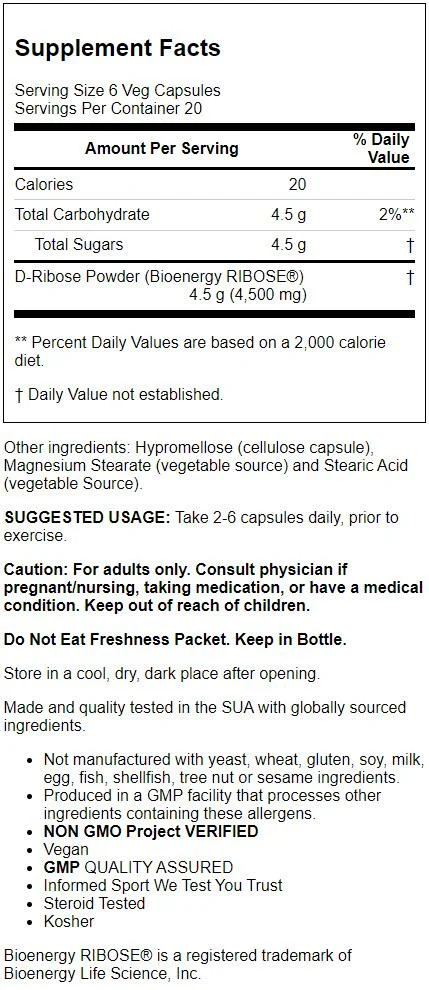 NOW Foods - NOW Sports D-Ribose 750 mg. - 120 Vegetable Capsule(s)