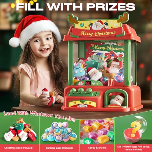 Christmas Claw Machine for Kids, Mini Vending Machines Candy Toys for Girls, Arcade Game Machine with Light Sounds, Toys for Ages 8-13 Girls, Christmas Birthday Gifts for Kids Teens Adults