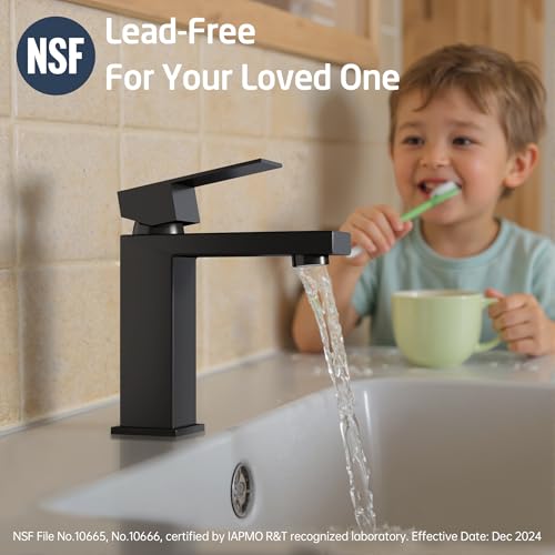 KES Vessel Sink Faucet, Black Bathroom Faucets, Tall Bathroom Faucets with Sink Drain with Overflow, L3156BLFF12-BK-C1