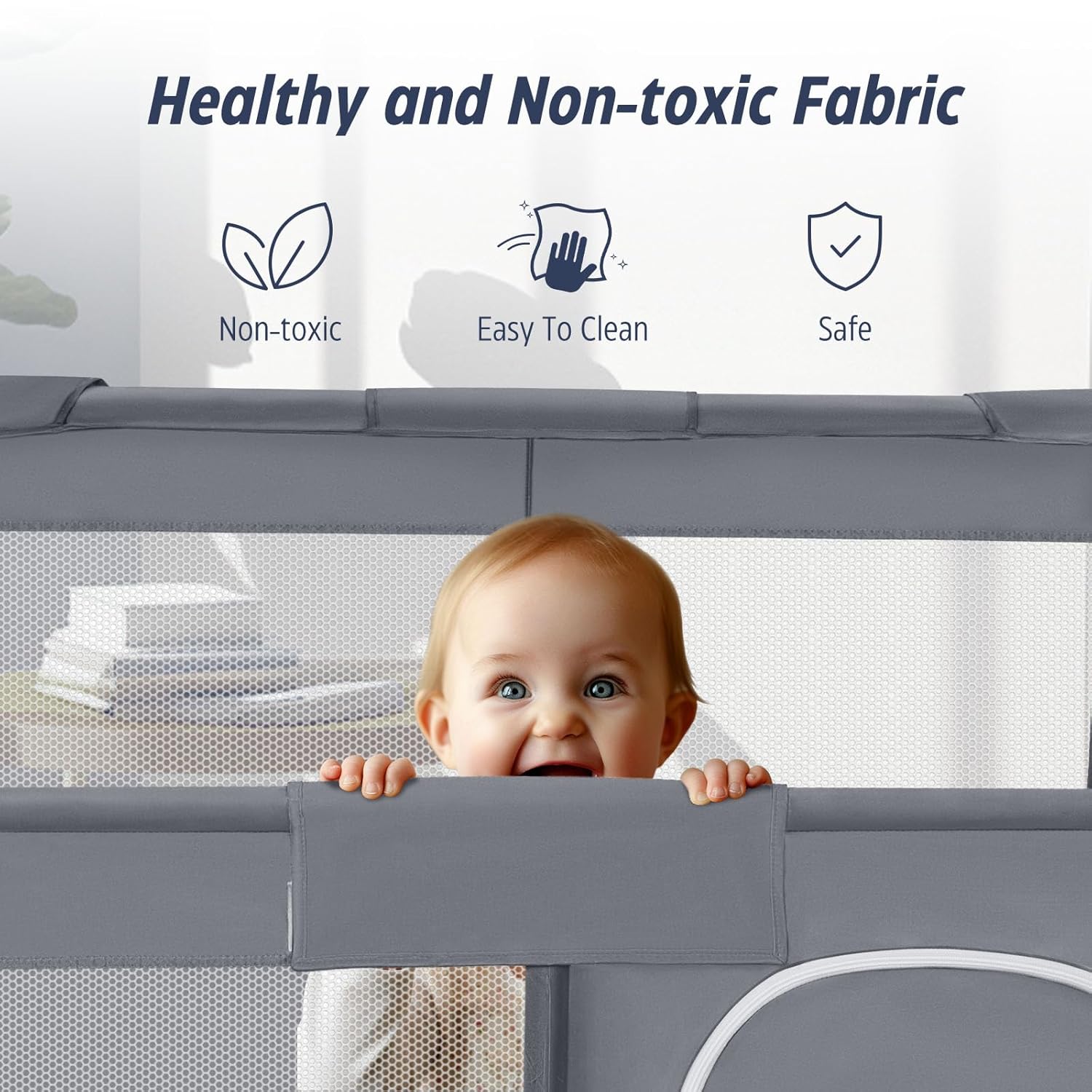 Baby Playpen 50x50 Inch, Playpen for Babies and Toddlers Baby Playpen Fence Playard Activity Center, without MAT included