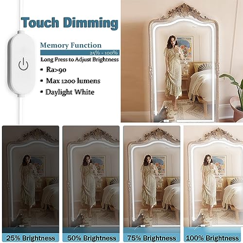 LED Vanity Mirror Lights, Hollywood Style Makeup Lighting, 10FT/6000K/Dimmable/12V Adapter/Self-Adhesive Strip Lights for Mirror, Lighting for Makeup Vanity Table & Bathroom Mirror