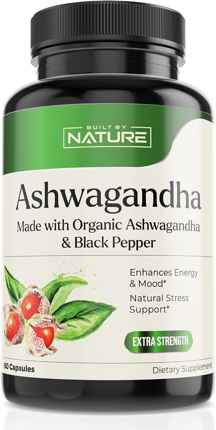 Ashwagandha with Black Pepper for Max Absorption - Pure Organic Ashwagandha Powder Supplement, Non-GMO, Gluten-Free & Gelatin Free - Stress, Mood, Focus, Immune & Thyroid Support - 60 Vegan Capsules