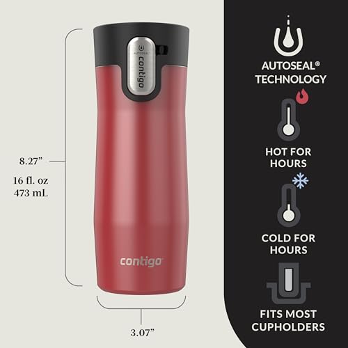 Contigo AUTOSEAL West Loop Vacuum-Insulated Stainless Steel Travel Mug with Easy-Clean Lid 20 oz Sake