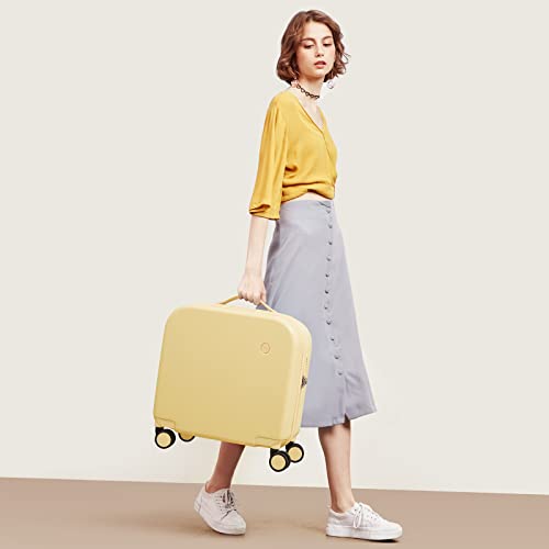 mixi Upgrade Carry on Luggage 14 Inch Underseat Personal Item Suitcases with Spinner Wheels, Hardside Rolling Suitcase PC with TSA Lock Lightweight Travel Case, Fine Grid Black