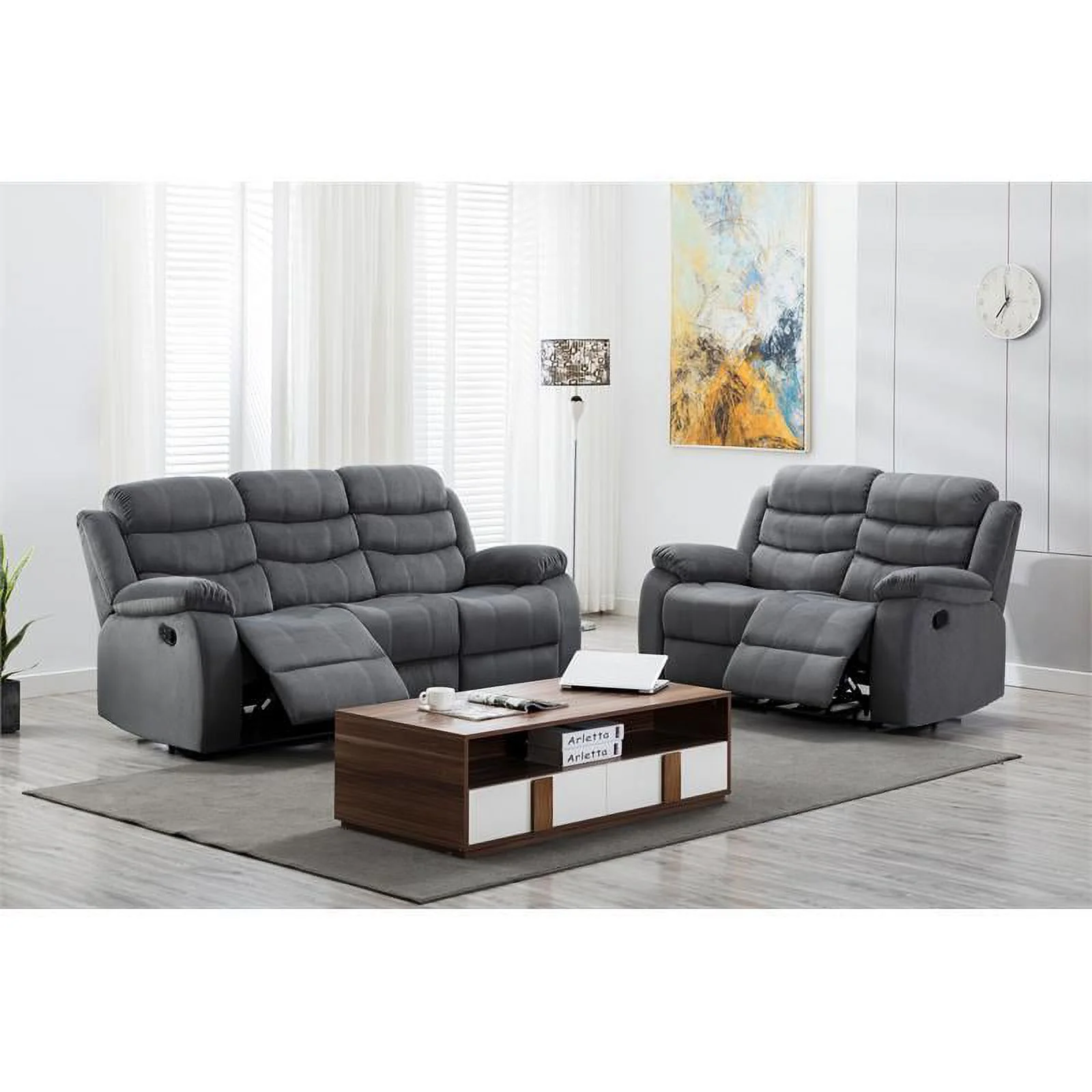 Pemberly Row Contemporary Microfiber Living Room Loveseat In Gray