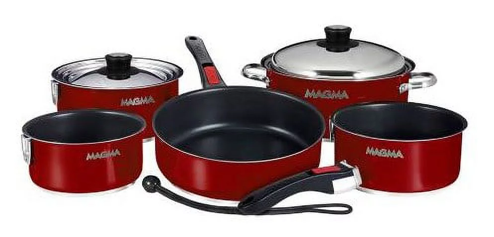 Magma Nestable 10 Piece Induction Non-Stick Enamel Finish Cookware Set - Magma Red Magma Nestable 10 Piece Induction Non-Stick Enamel Finish Cookware Set - Magma Red