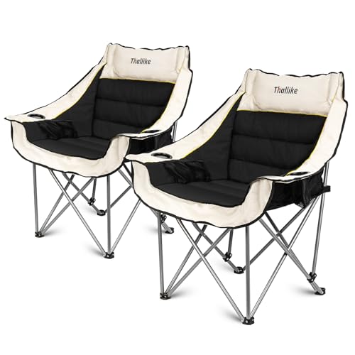 Oversized Camping Chair for Adults – Heavy Duty Folding Chair with Cup Holders, Storage Pocket & Carry Bag – Outdoor Padded Camp Chair for Camping, Backyard, Fishing & Sports – Supports 400lbs