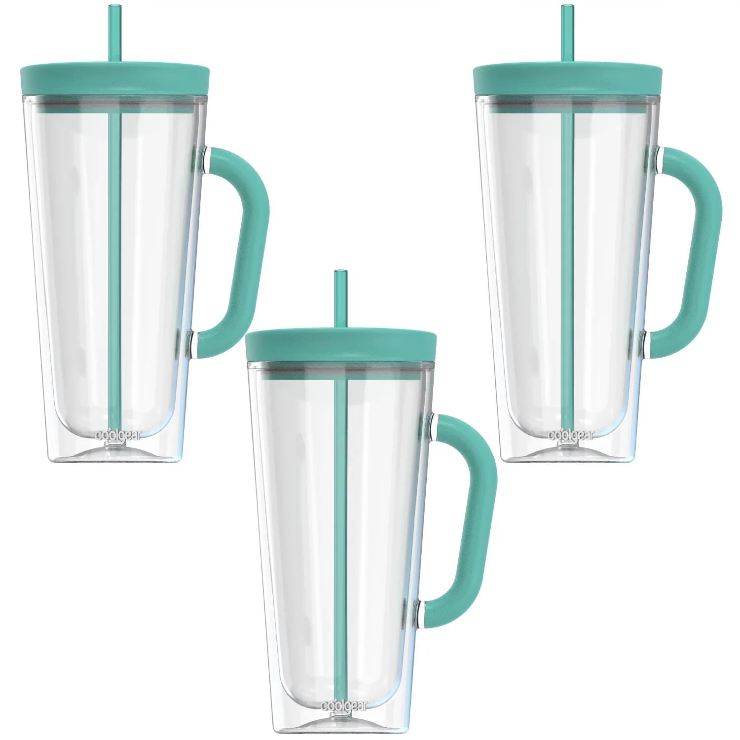COOL GEAR 3-Pack 26 oz Spritz Tumbler with Straw and Handle | Dual Function Closure, Colored Re-Usable Tumbler Water Bottle with Straw and Handle - Green Tea Pack