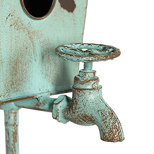 Baroque Cottage Bird House Stake for Outside with Pole, Distressed Metal Birdhouse Stand for Outdoor Garden,Purple