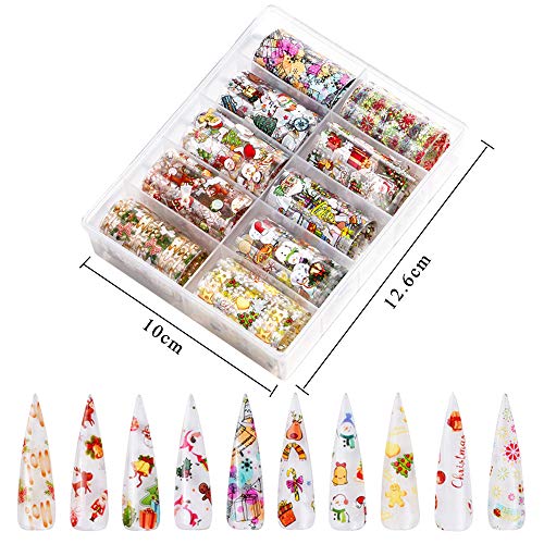 3 Boxes Christmas Nail Art Foil Transfer Stickers, Kalolary Christmas Nail Foil Transfer Wraps Snowflake Santa Nail Decals Adhesive Glitters Acrylic DIY Xmas Nail Decoration, 30 Rolls