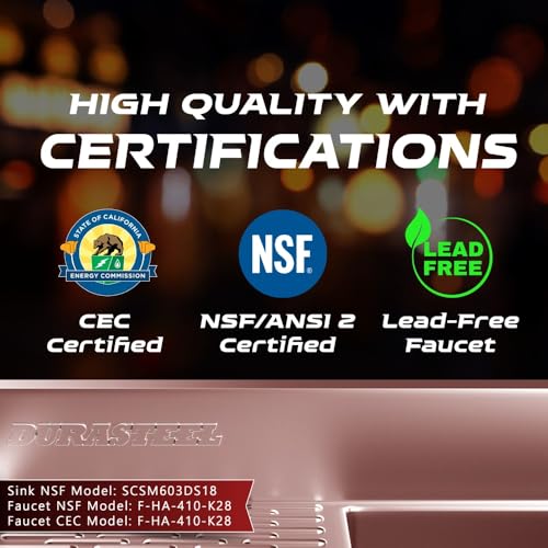 DuraSteel 3 Compartment Under Bar Sink - CEC & NSF 304 Stainless Steel 3 Bay Utility Sink with No Lead Faucet - 60