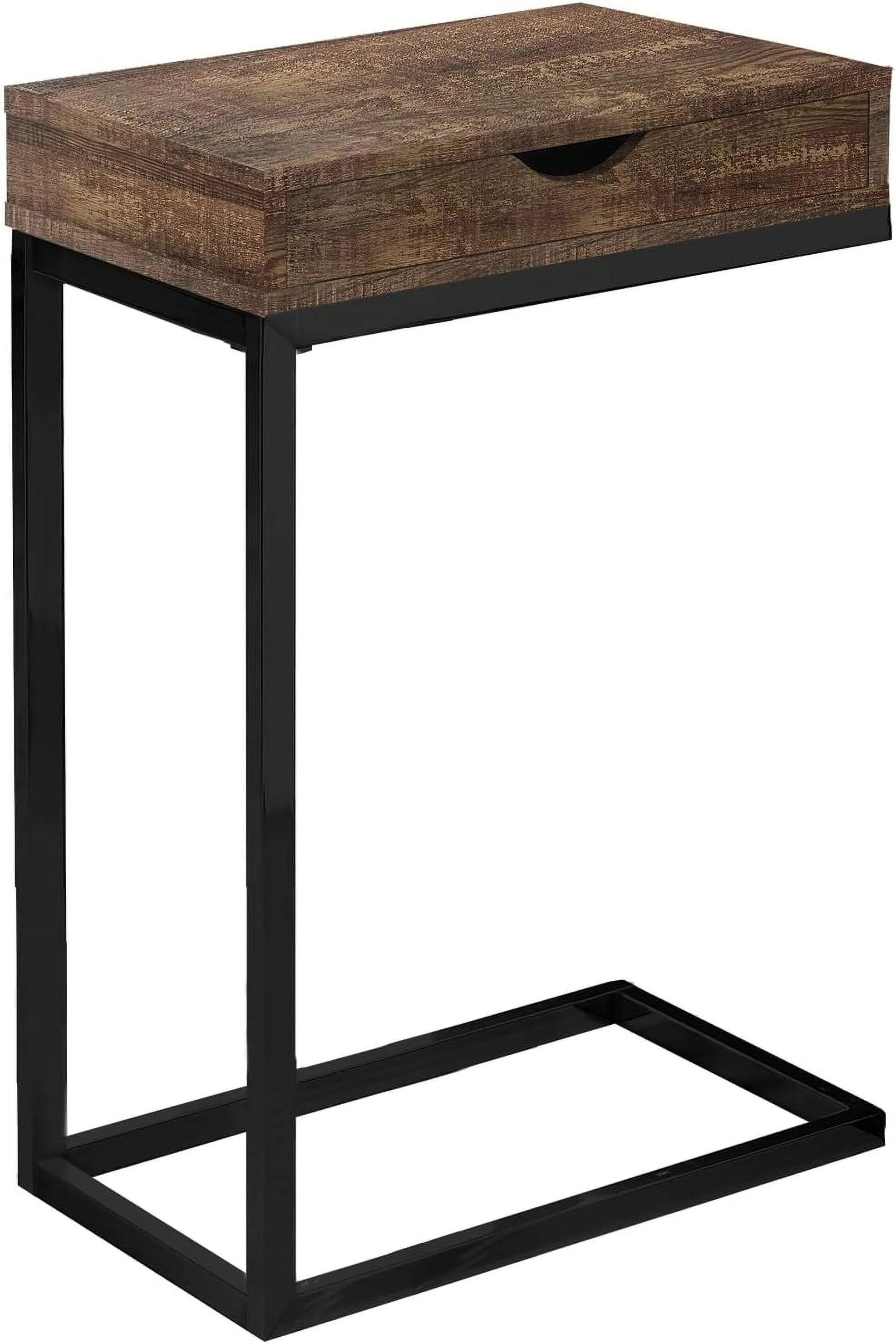 BROWN RECLAIMED WOOD-LOOK/BLACK/DRAWER ACCENT, END, SNACK TABLE