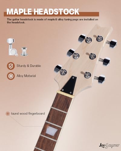 Leo Jaymz DIY Single Cut Electric Guitar Kits with Mahogany Body and Neck - Rosewood Fingerboard and All Components Included (LP Hollow)
