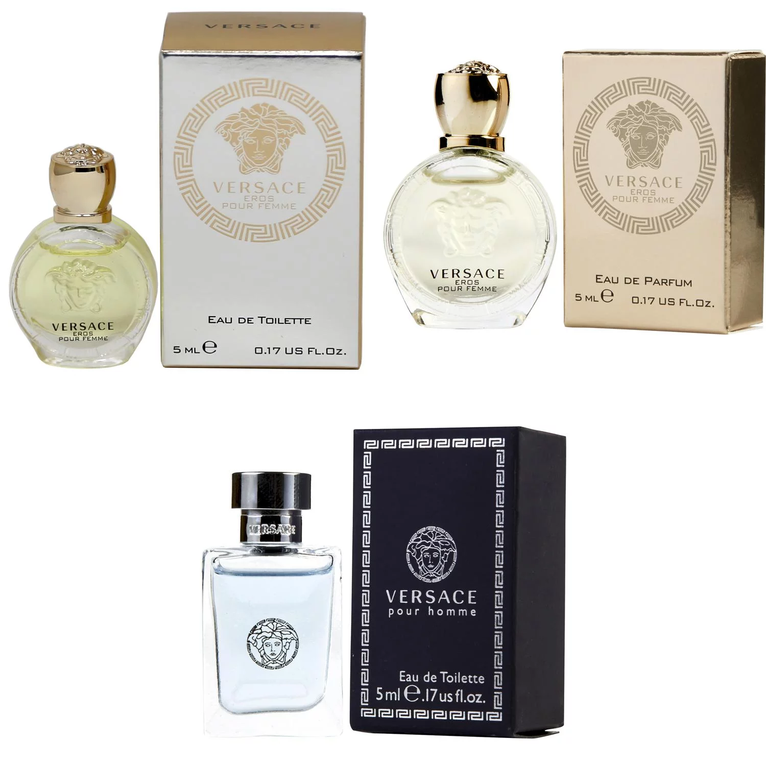 Versace Eros Women EDT, Eros Women EDP, Pour Homme EDT - 5ml 3PK Kit